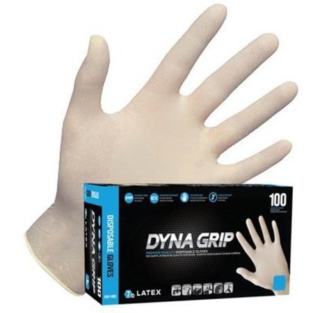 Sas Safety Dyna Grip, Latex Disposable Gloves, 7 mil Palm , Latex, Powder-Free, L, 100 PK, White SA650-1003